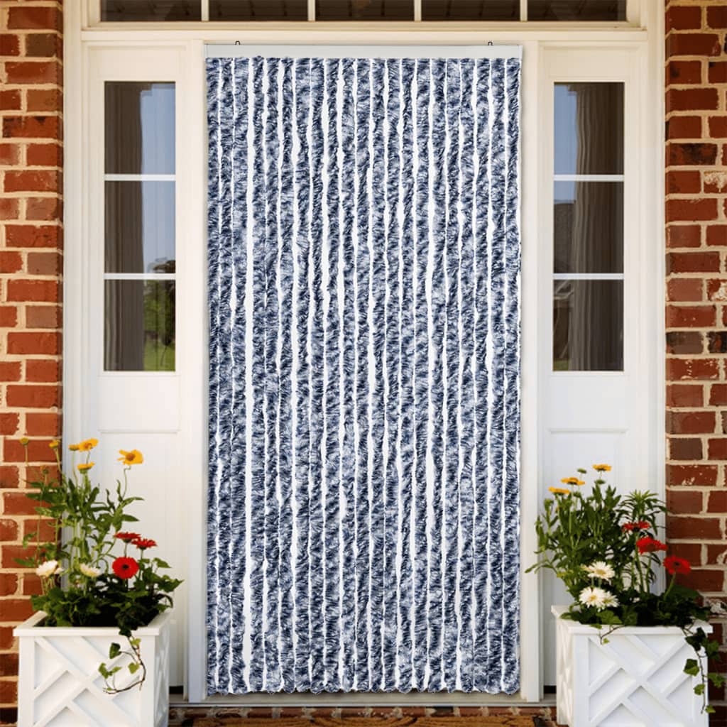 Vidaxl Fly Curtain 90x220 cm CHENILLE BLEU, BLANC ET ARGENT