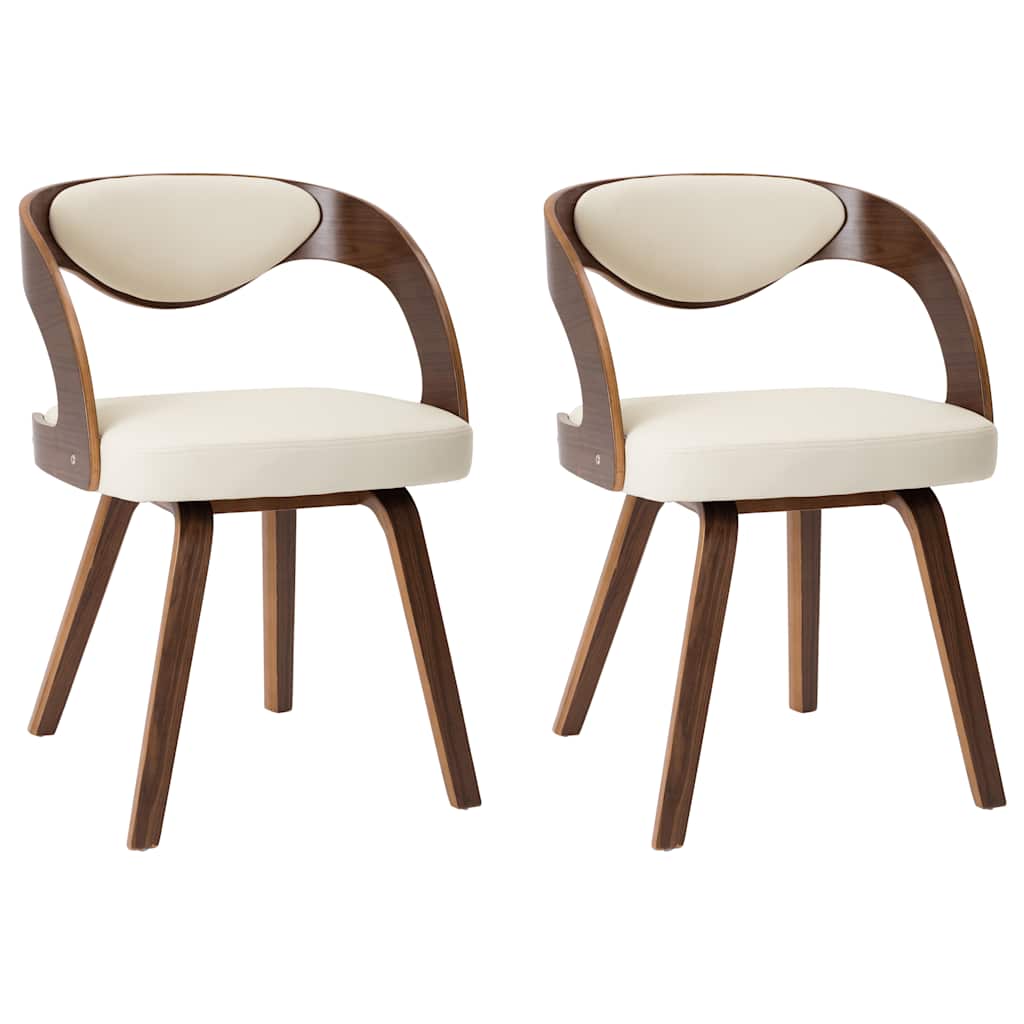 Vidaxl eetkamerstoelen 2 st gebogen hout en kunstleer crèmekleurig