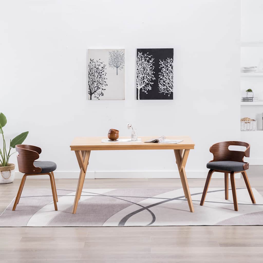 Vidaxl eetkamerstoelen 2 st gebogen hout en stof donkergrijs