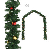 Vidaxl Chrëschtdag Garlands 4 STS mat Chrëschtbäll 270 cm Pvc Gréng