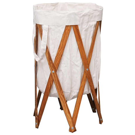 Vidaxx faltbarer Wäschekorb aus Holz und Stoff creme
