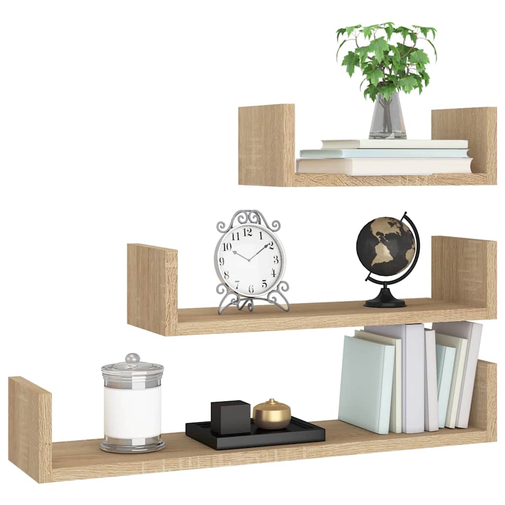 Vidaxl wandschappen 3 st bewerkt hout sonoma eikenkleurig