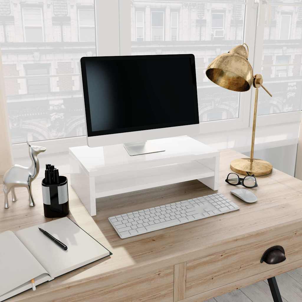 Vidaxl monitorstandaard 42x24x13 cm bewerkt hout hoogglans wit