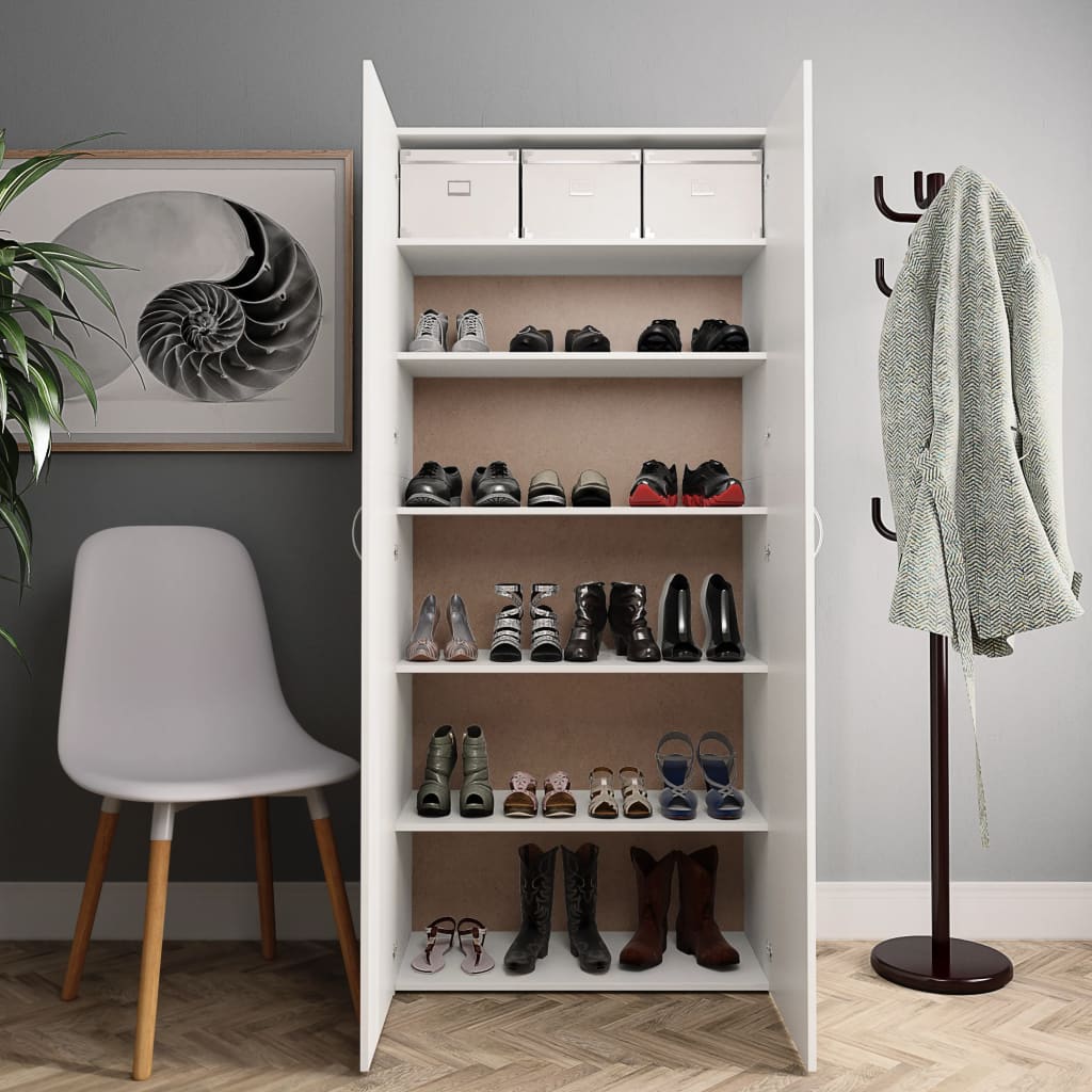 Vidaxl Cabinet per scarpe 80x35.5x180 cm Bianco in legno elaborato