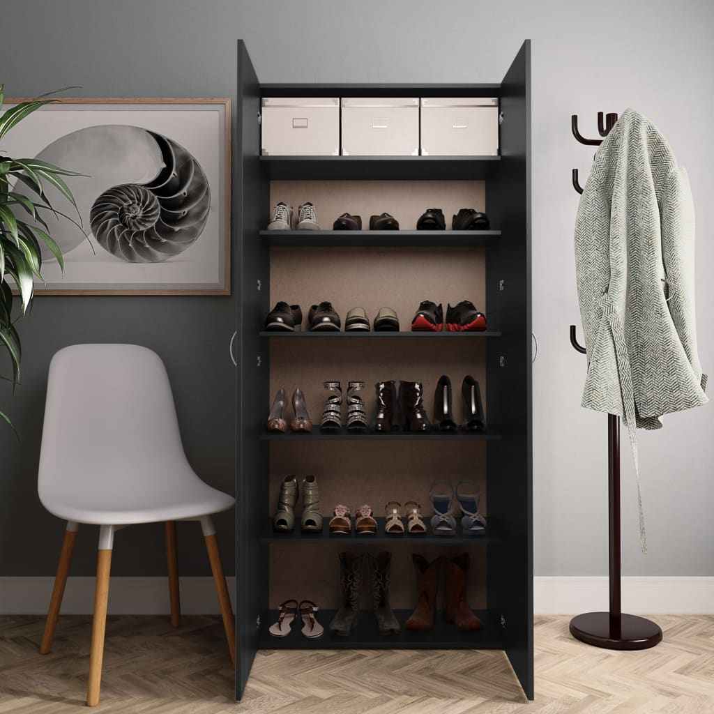 Vidaxl Shoe Cabinet 80x35.5x180 cm Property Wood Black