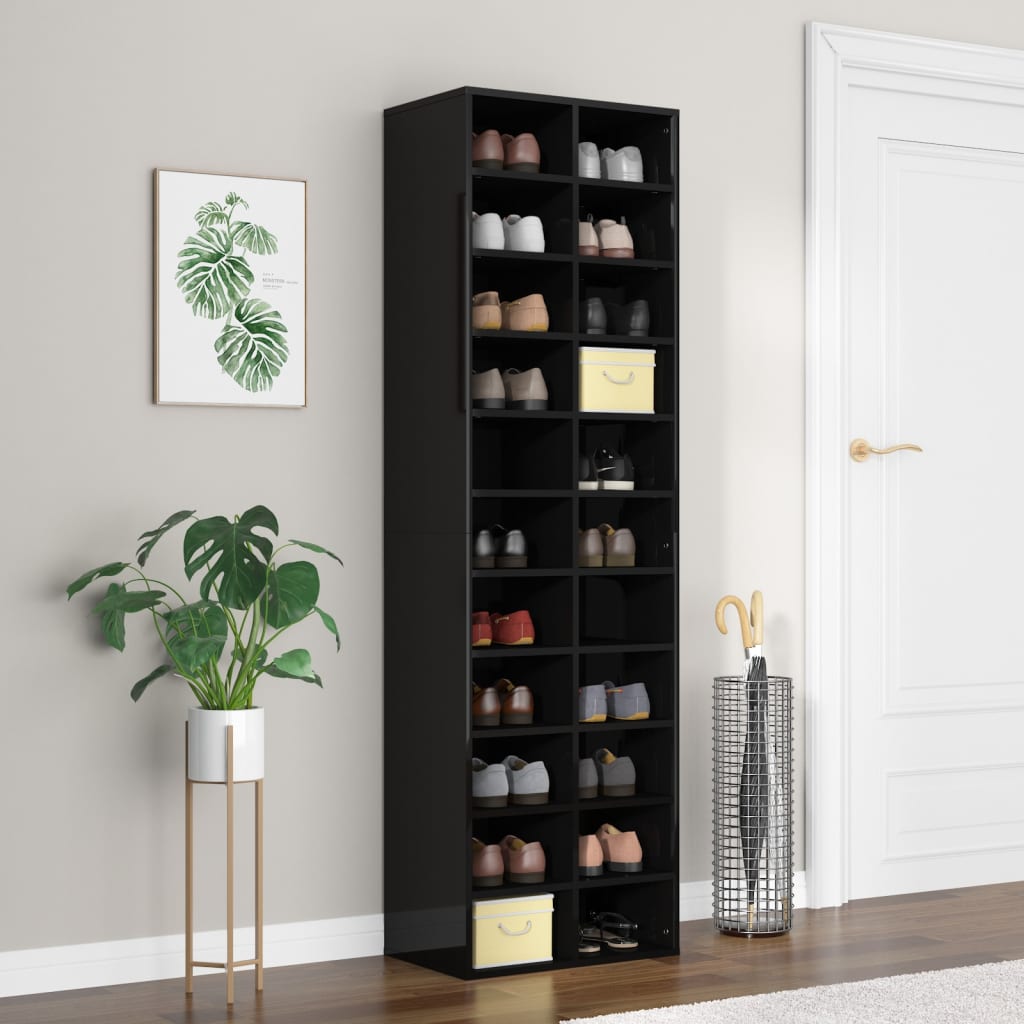 Armoire à chaussures Vidaxl 54x34x183 cm en bois de bois haut brillant noir