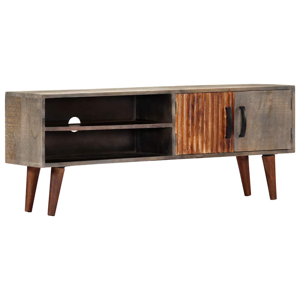 Vidaxl tv-meubel 130x30x46 cm massief ruw mangohout grijs