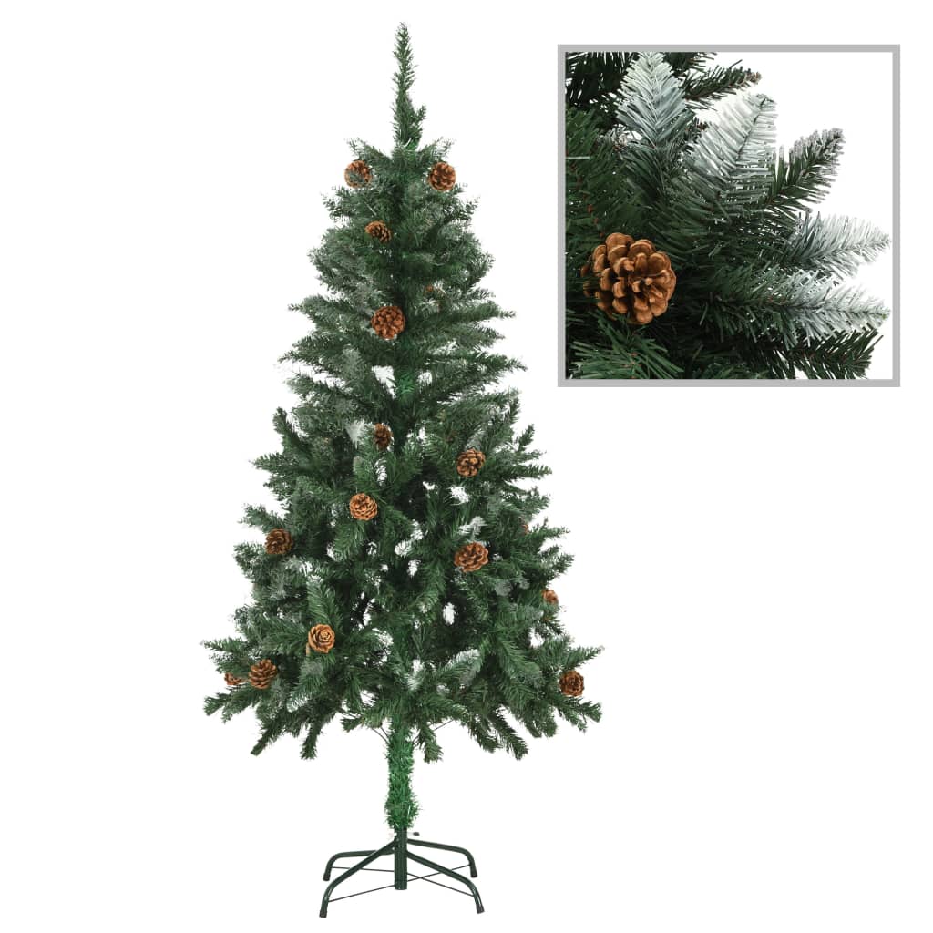 Vidaxl Kunstkerstboom s borovicovými kužely a bílý třpyt 150 cm