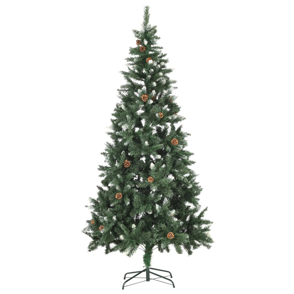 Vidaxl Kunstkerstboom med tallkottar och vit glitter 210 cm