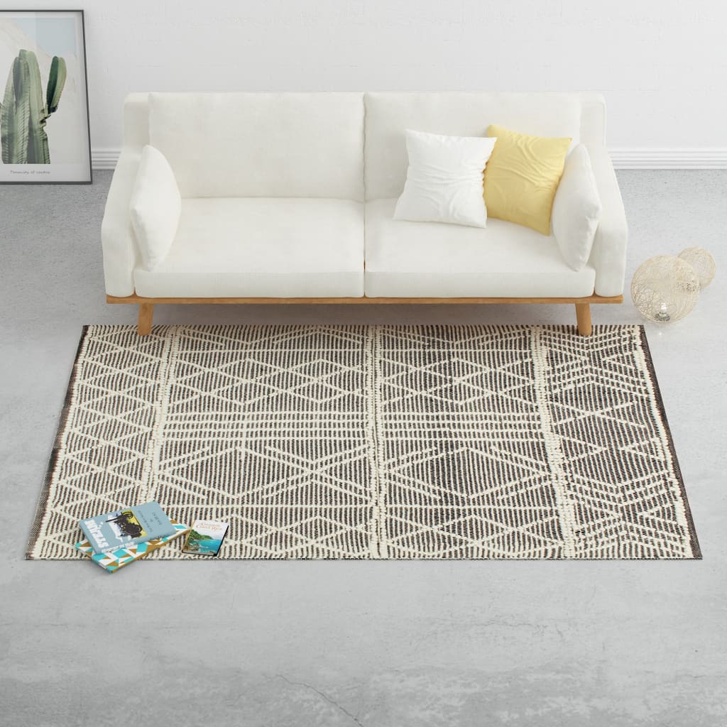 Vidaxl rug Hand huet 120x170 cm Black a Wäiss gewollt