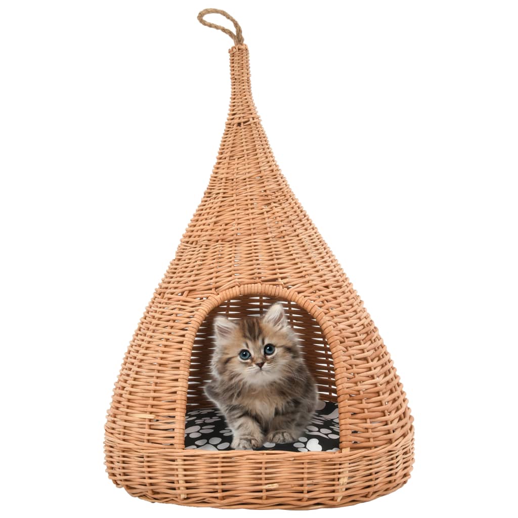 Vidaxl kattenhuis met kussen tipi 40x60 cm natuurlijk wilgen