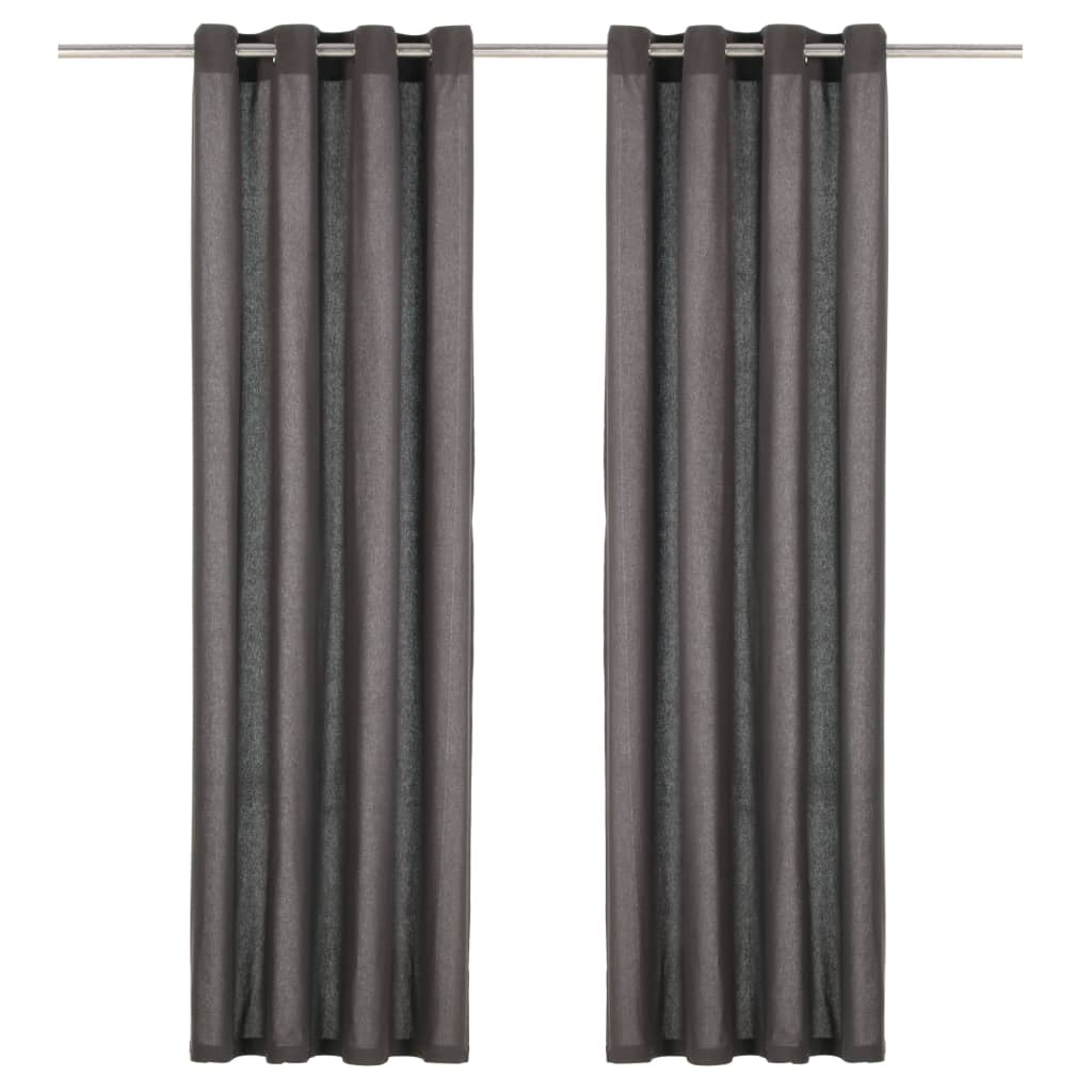 Vidaxl -gardiner med metallringer 2 PCS 140x245 cm bomullsantracitt