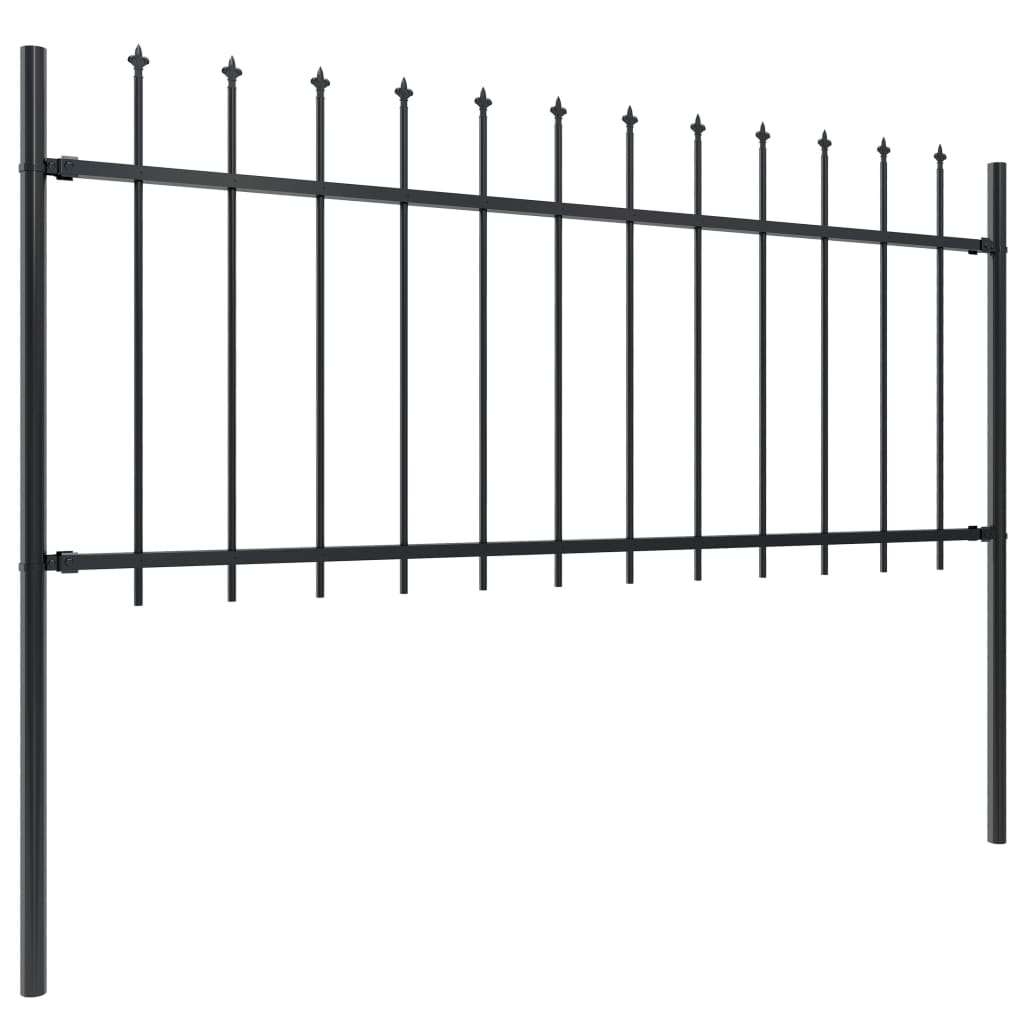 Vidaxl garden fence with spears top 10.2x0.8 m steel black