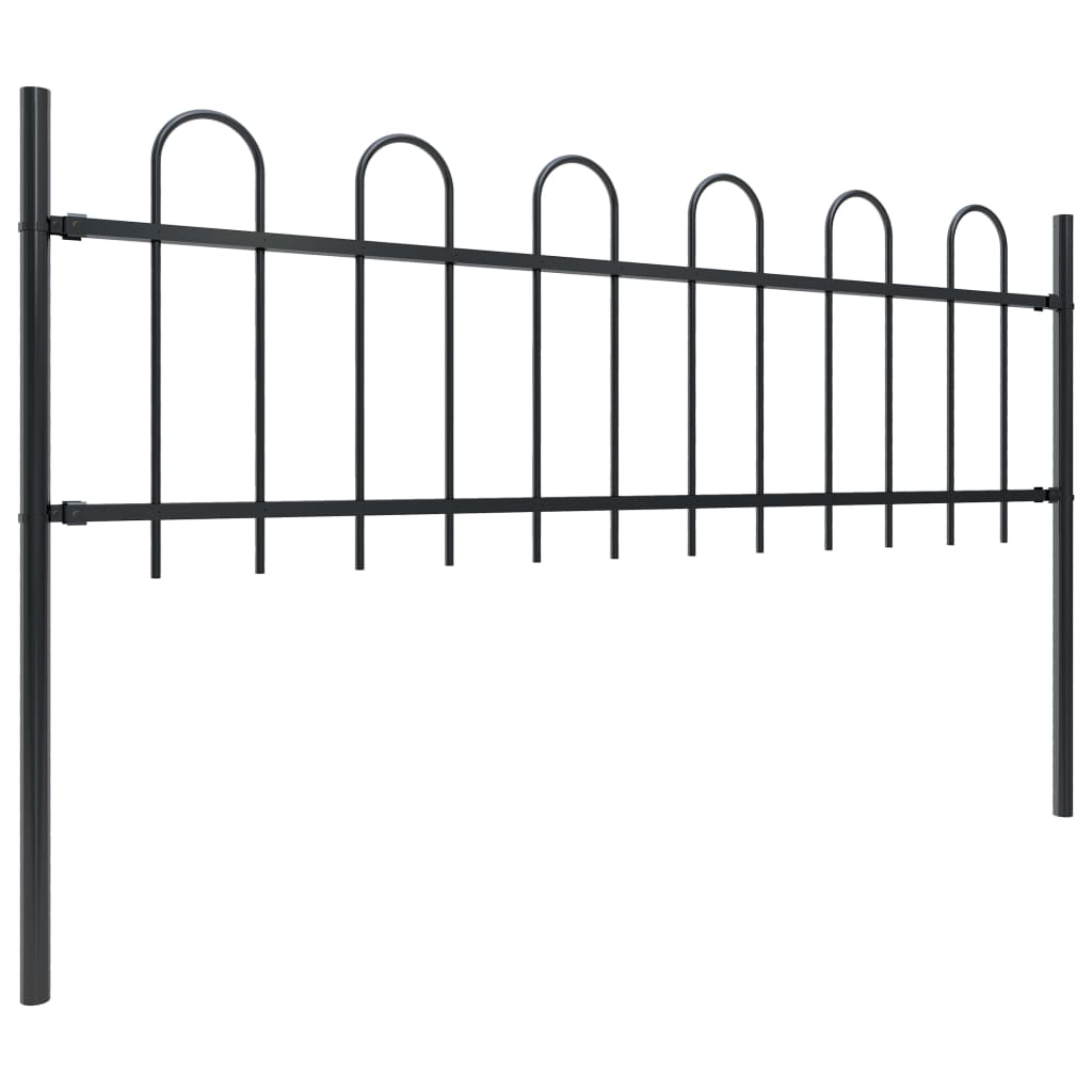 Vidaxl garden fence with round top 13.6x0.6 m steel black