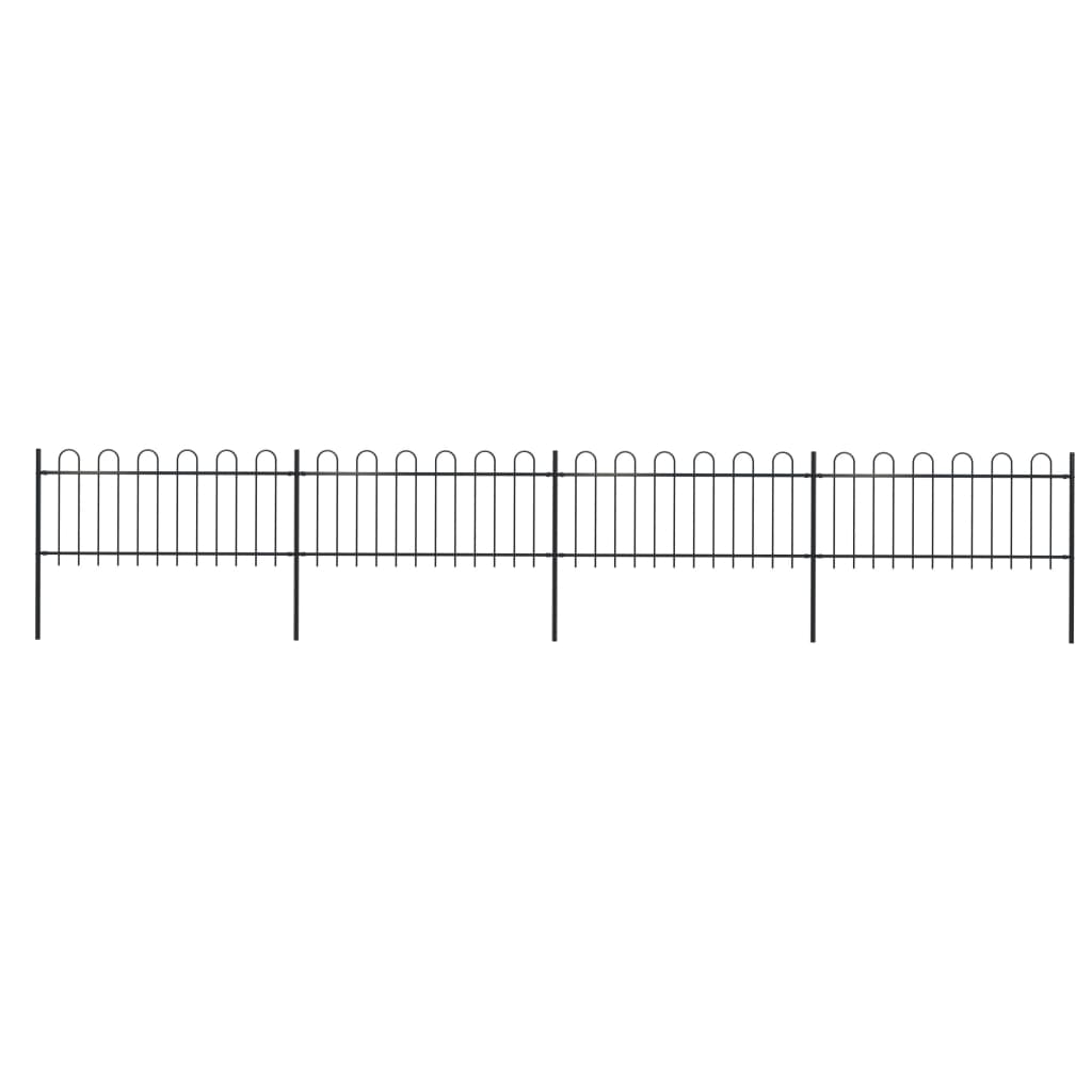 Vidaxl garden fence with round top 6.8x0.8 m steel black