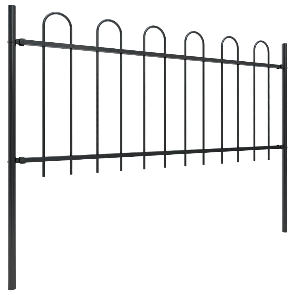 Vidaxl Garden Fence avec haut rond 15,3x0,8 m en acier noir