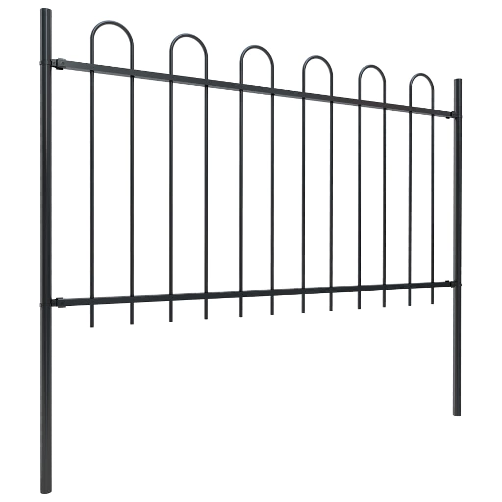 Vidaxl garden fence with round top 3.4x1 m steel black