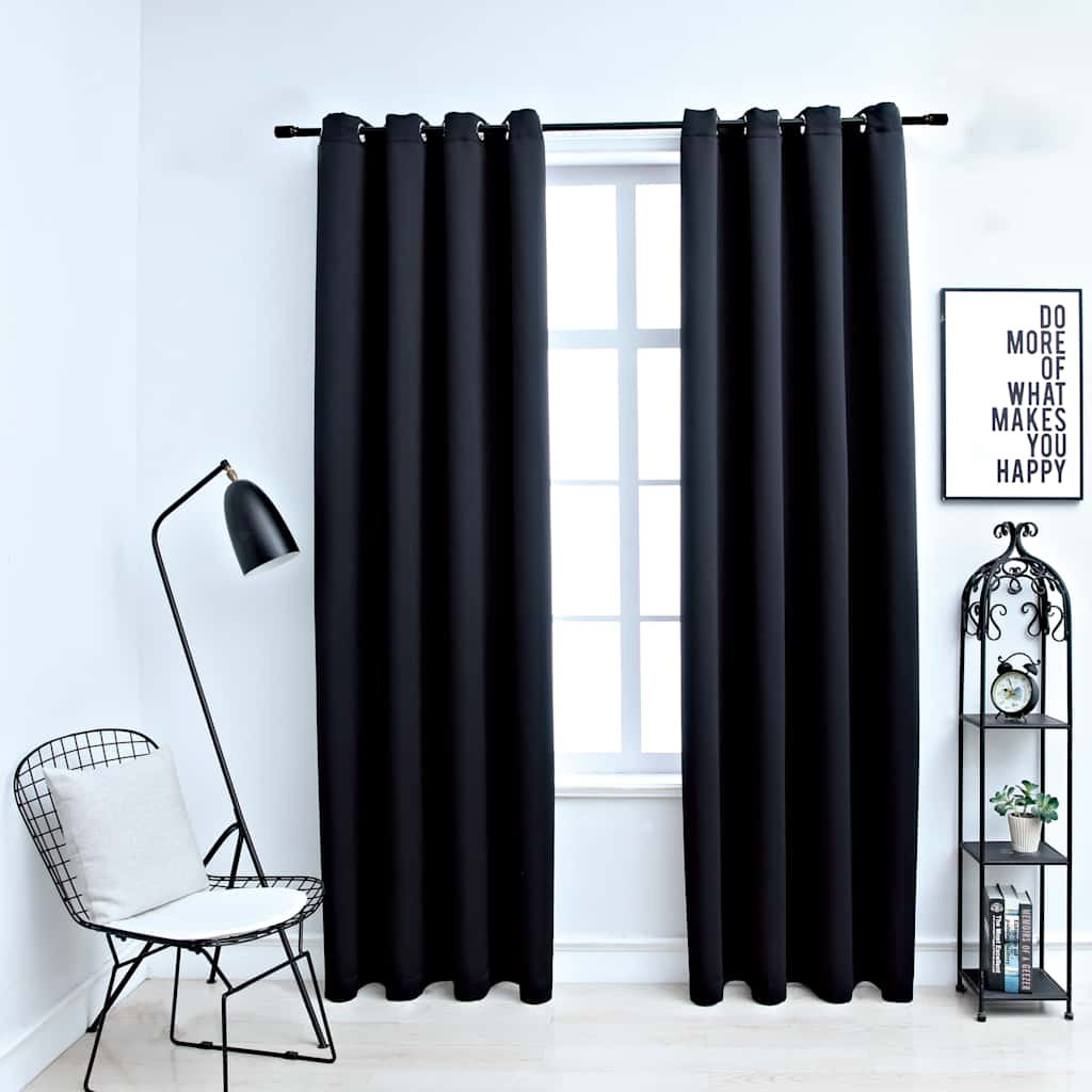 Blackout de cortina de Vidaxl con anillos de metal 2 ST 140x175 cm negro