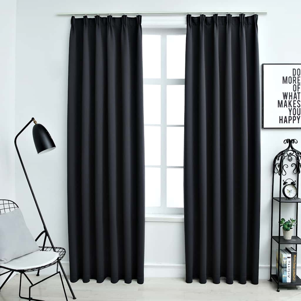 Vidaxl Vorhänge Blackout mit Haken 2 ST 140x225 cm Schwarz