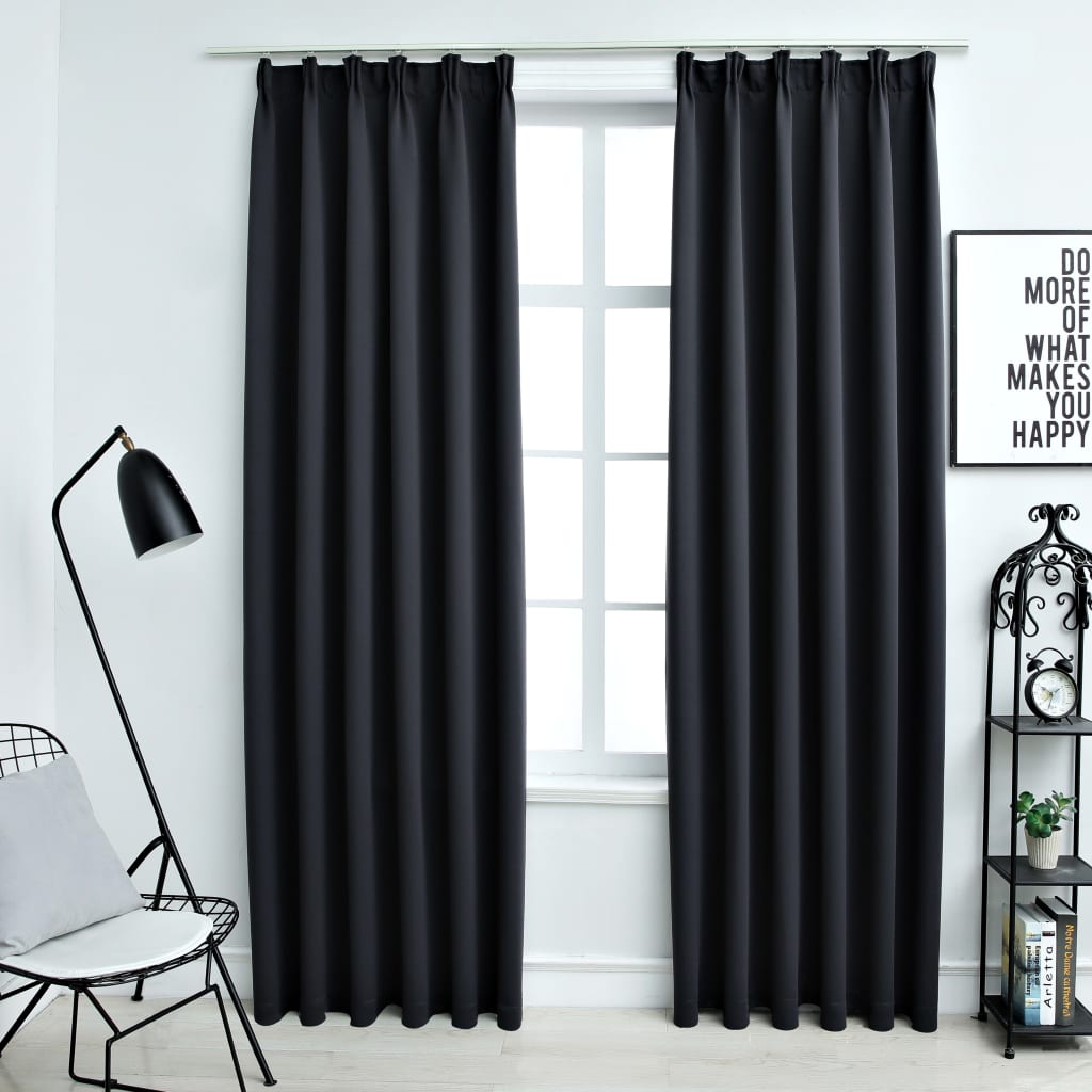 Cortinas Vidaxl Blackout con ganchos 2 PCS 140x245 cm Negro