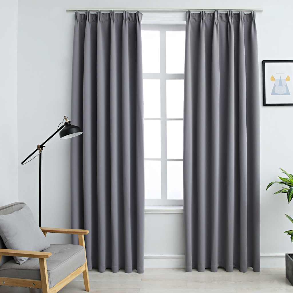 Vidaxl -gardiner Blackout med krokar 2 st 140x225 cm grå