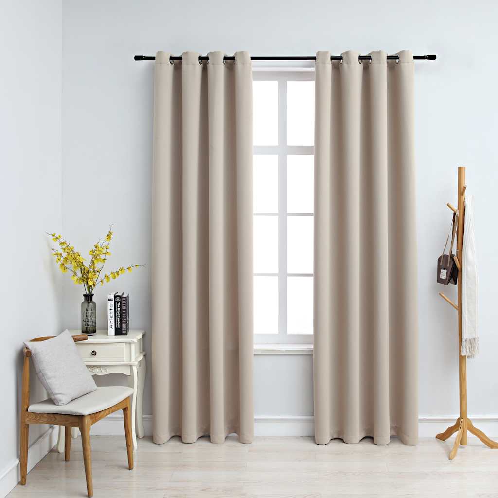 Kurtyna vidaxl potępiona metalowymi pierścieniami 2 St 140x175 cm Beige