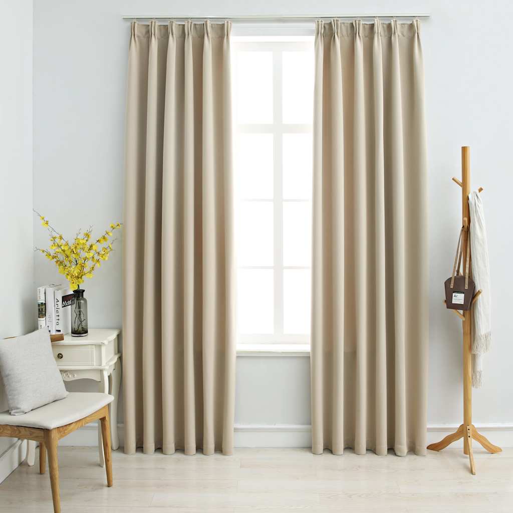 Cortinas Vidaxl oscureciendo con ganchos 2 PCS 140x225 cm beige