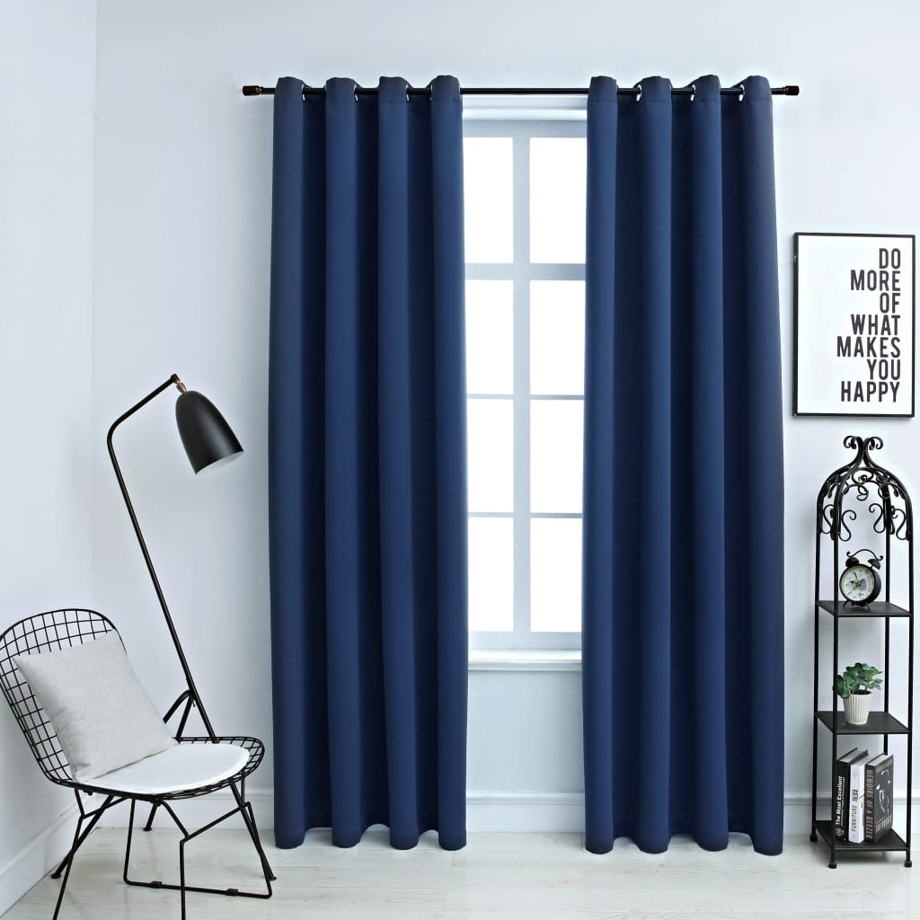 Rideau vidaxl accablant avec des anneaux métalliques 2 st 140x245 cm bleu