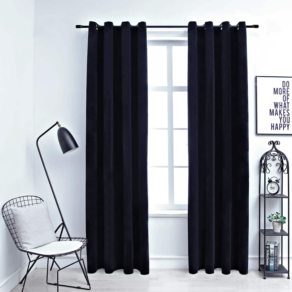 Vidaxl rideau noir avec anneaux 2 st 140x225 cm en velours noir