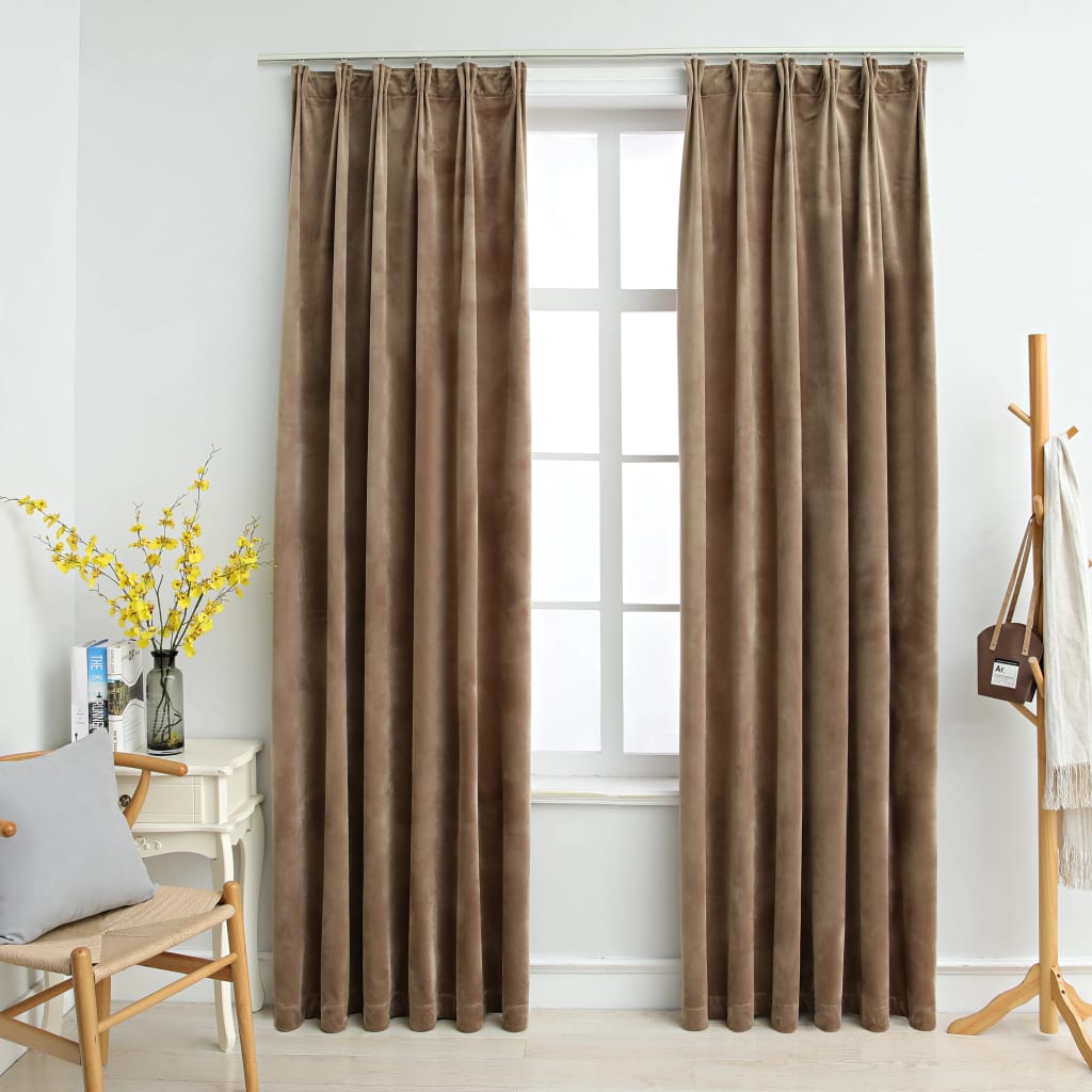 VIDAXL -Vorhänge Blackout 2 STs mit Hooks 140x175 cm Samt Beige