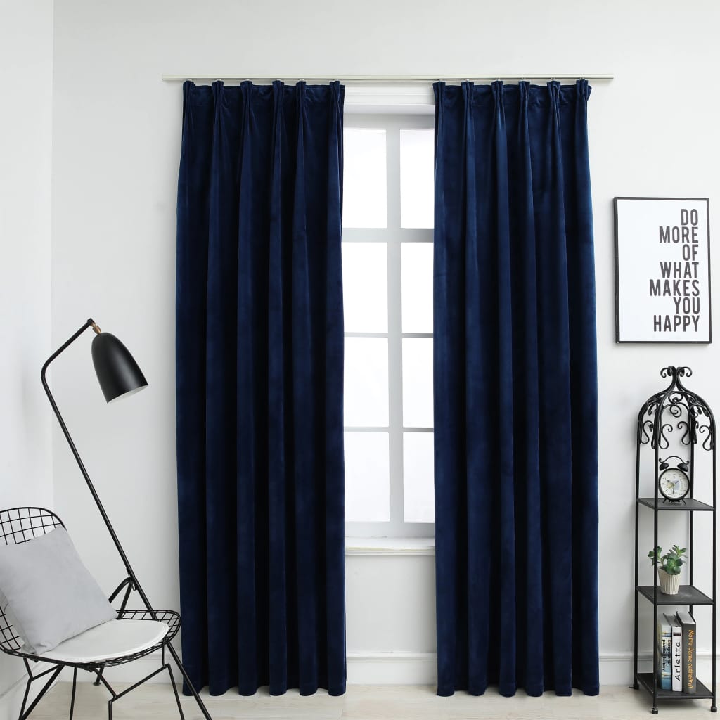 Vidaxl rideaux Blackout 2 Sts avec crochets 140x245 cm en velours bleu