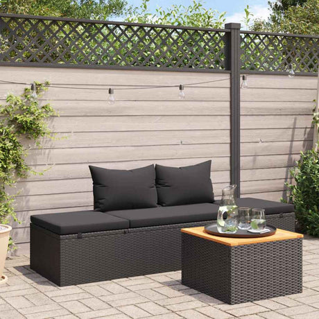 Vidaxl ligbed met kussens poly rattan zwart