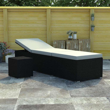 Vidaxl ligbed met kussen en theetafel poly rattan crèmewit