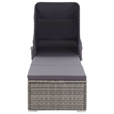 Vidaxl ligbed met luifel en kussen poly rattan grijs