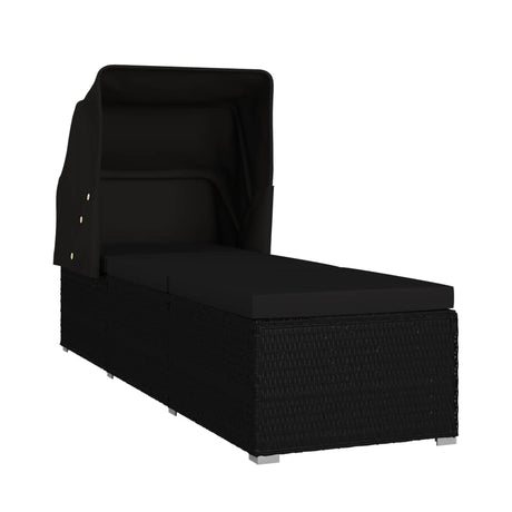 Vidaxl ligbed met luifel en kussen poly rattan zwart