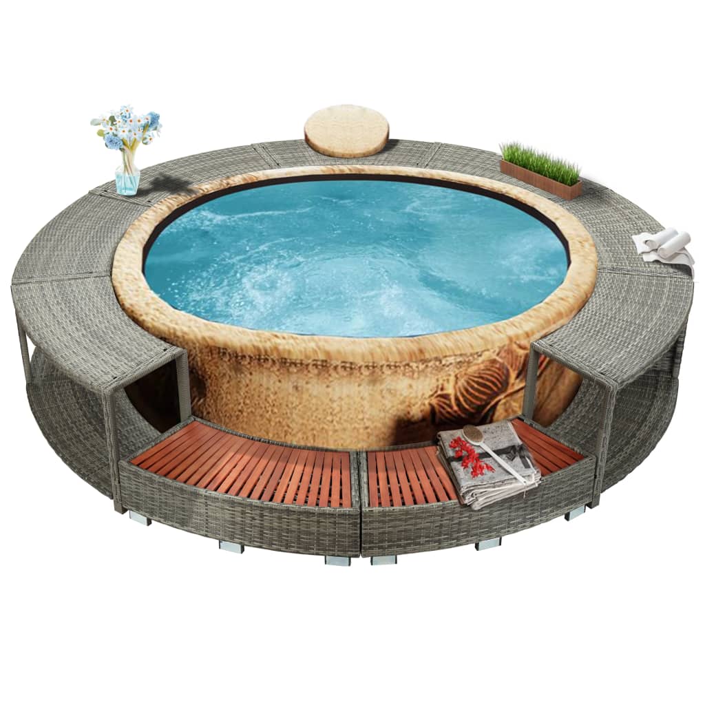 Vidaxl Hotub-bombouw poli rattan grigio