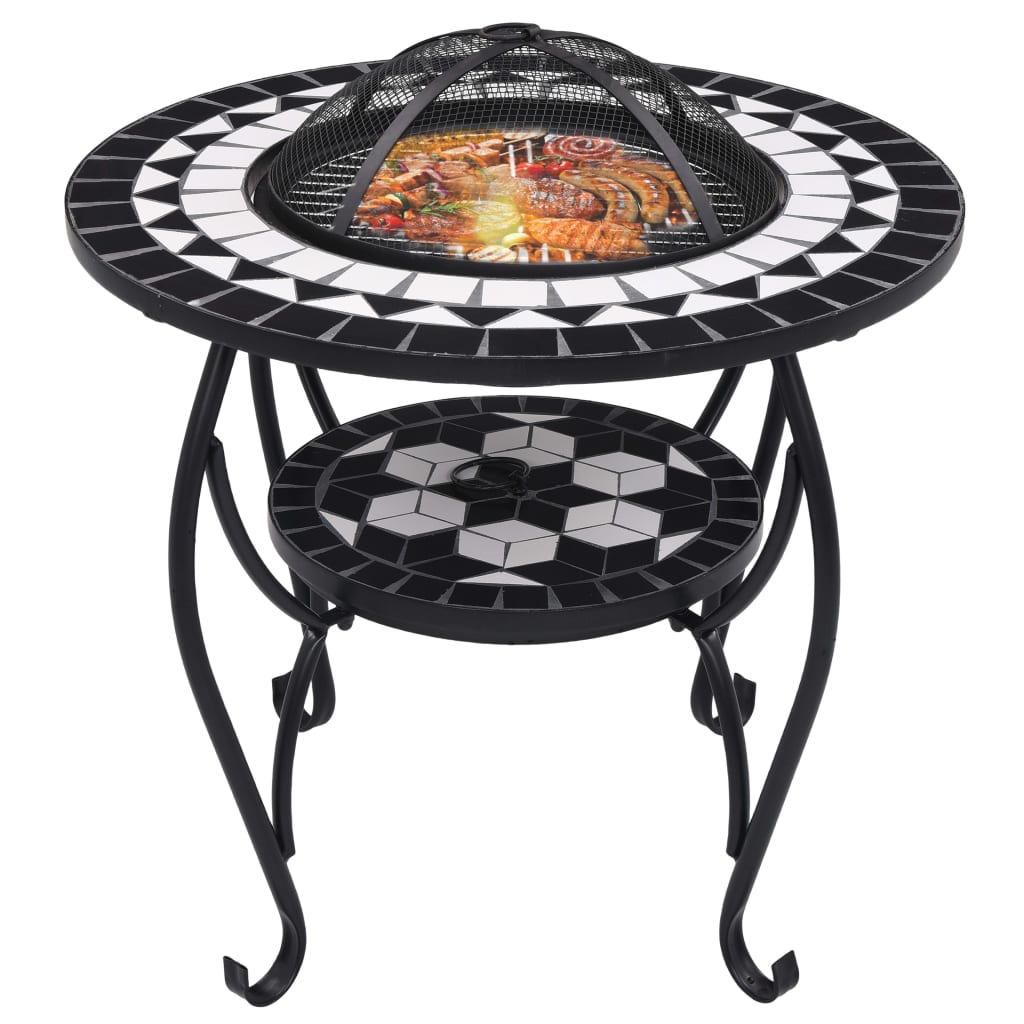 Vidaxl Fire Table Mosaic 68 cm Keramična črno -bela