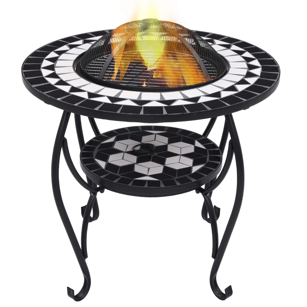 Vidaxl Table de fuego Mosaic 68 cm Cerámico en blanco y negro