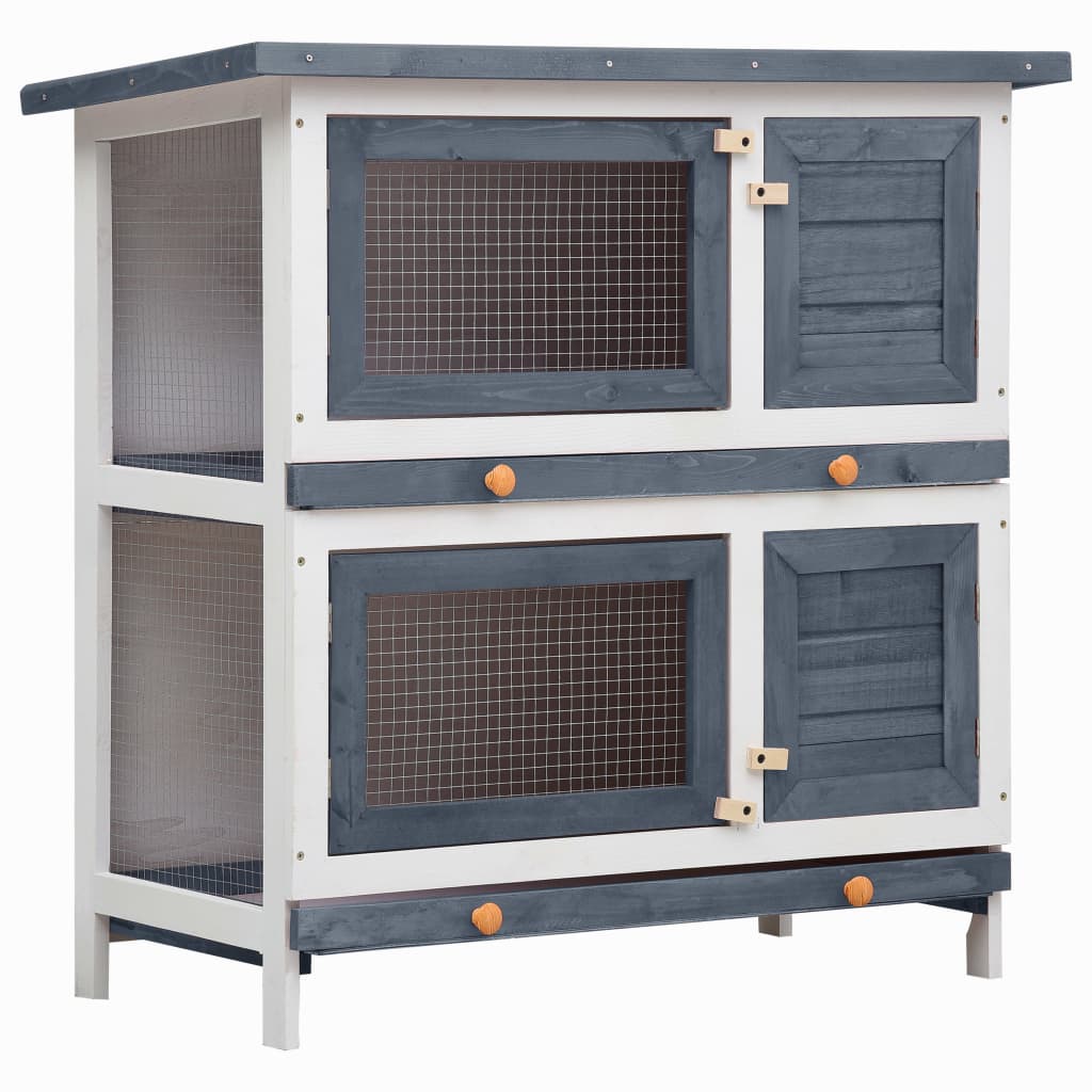 Vidaxl Rabbit Hutch pour l'extérieur avec 4 portes en bois gris