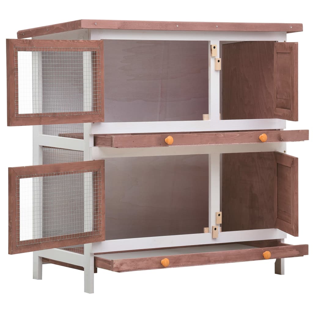 Vidaxl Rabbit Hutch pour l'extérieur avec 4 portes en bois marron en bois