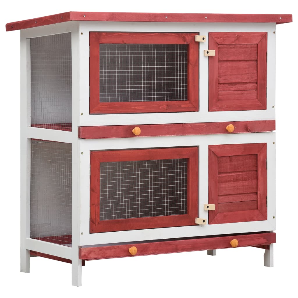 Vidaxl Rabbit Hutch pour l'extérieur avec 4 portes en bois rouge