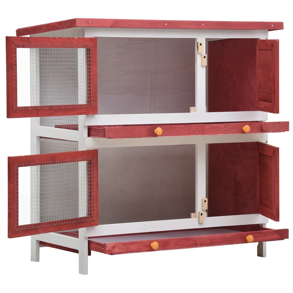 Vidaxl Rabbit Hutch pour l'extérieur avec 4 portes en bois rouge