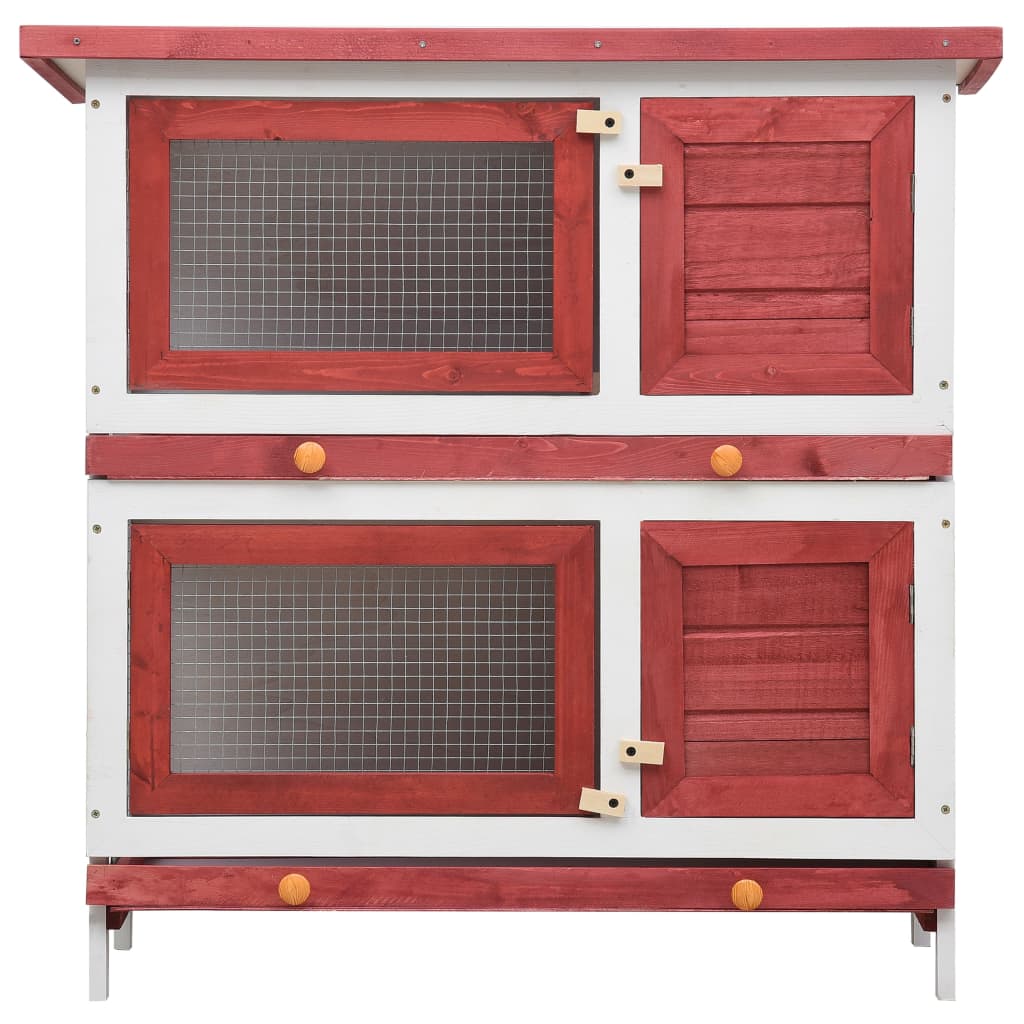 Vidaxl Rabbit Hutch na zewnątrz z 4 drzwiami Wood Red