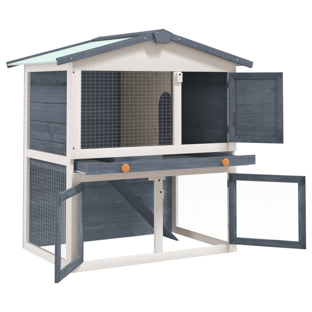 Vidaxl Rabbit Hutch pour l'extérieur avec 3 portes en bois gris