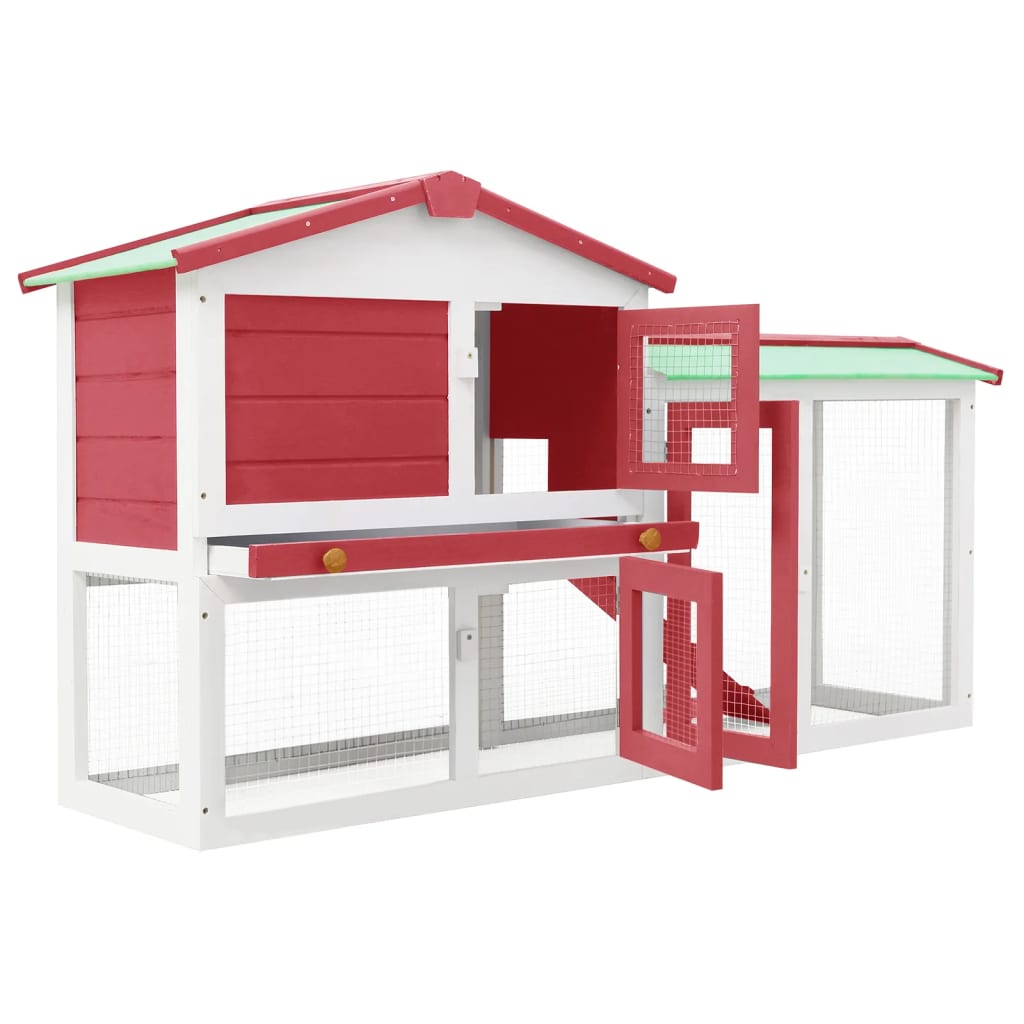 Vidaxl Rabbit hutch for outside large 145x45x84 cm wood red and white