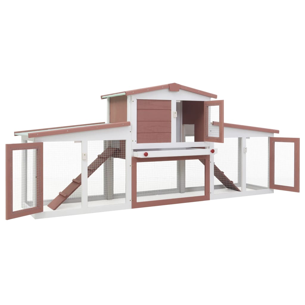 VidaXL Rabbit hutch for outside large 204x45x85 cm wood brown and white