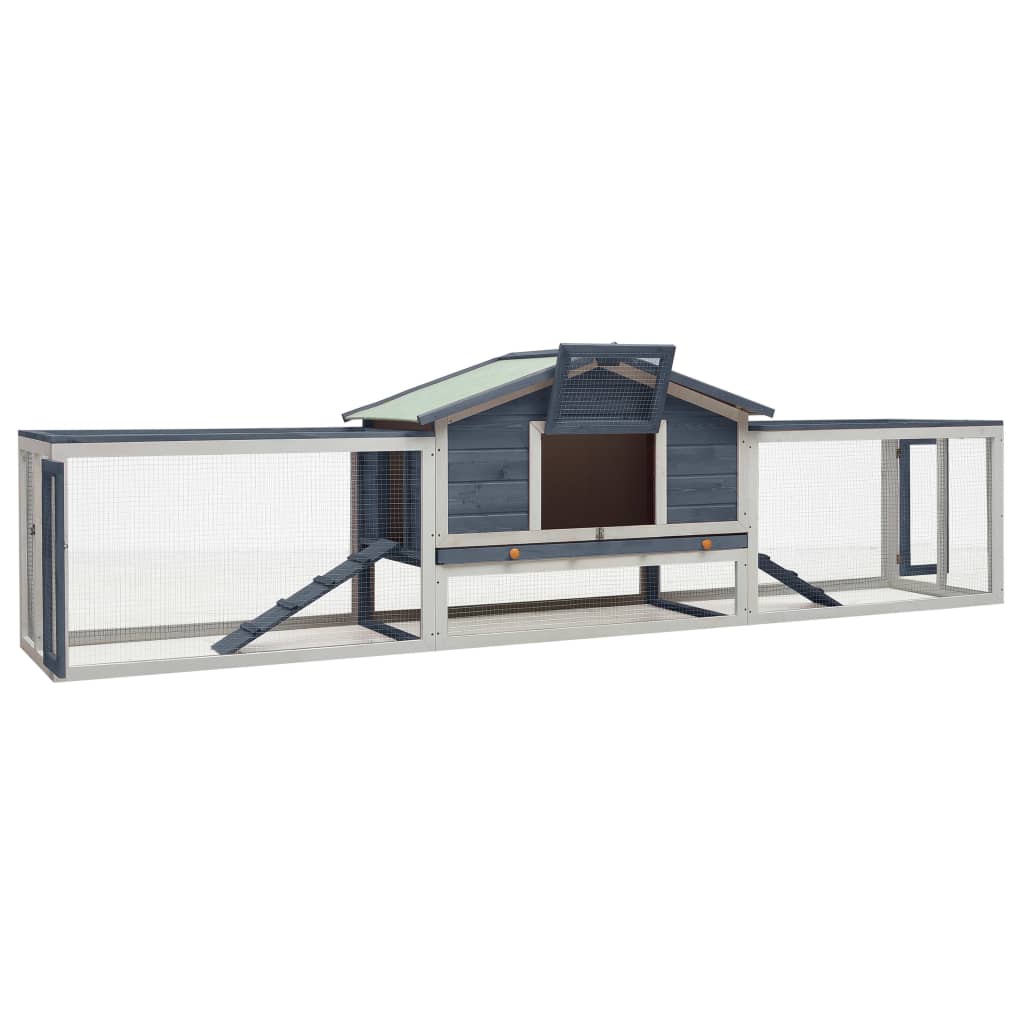 VIDAXL -Kaninchenhütte 310x70x87 cm Festkiefer und Kiefernholzgrau