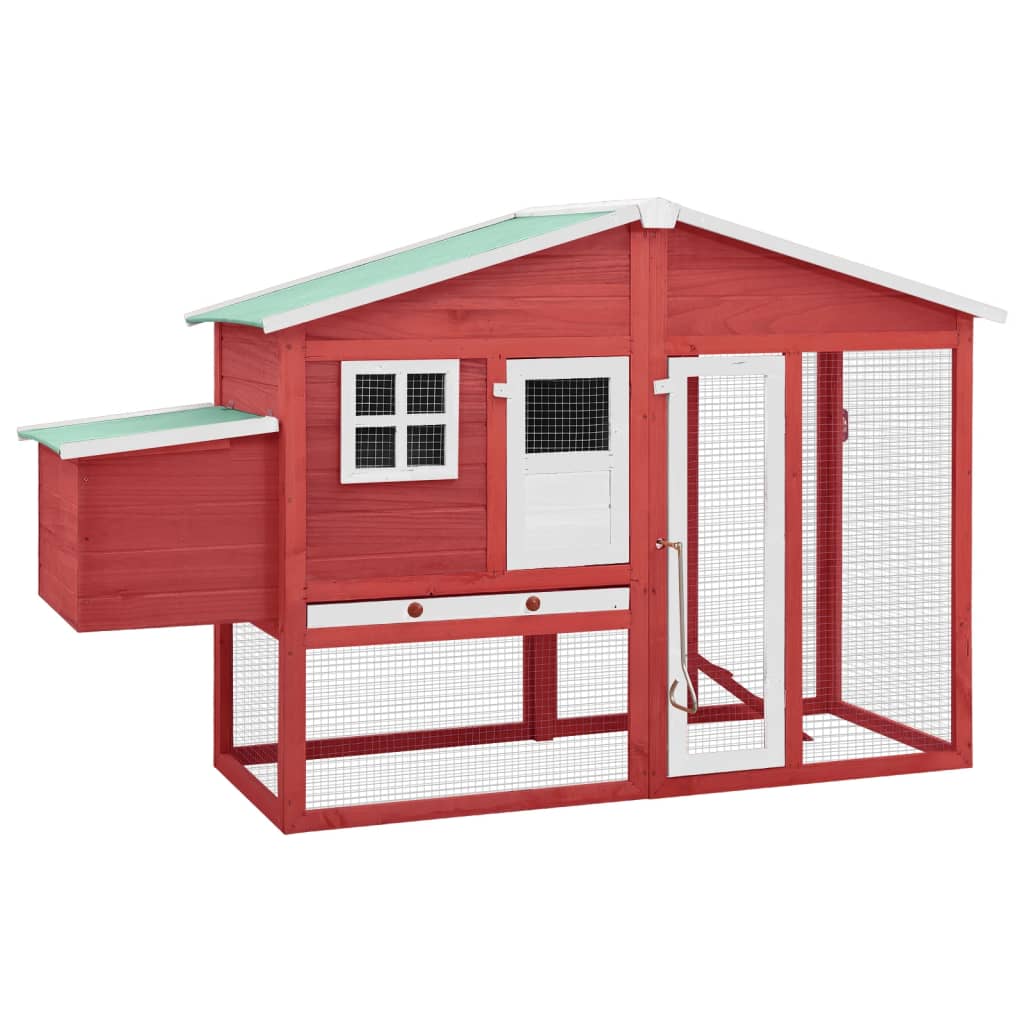 Vidaxl Chicken coop with nest box Solid pine red and white