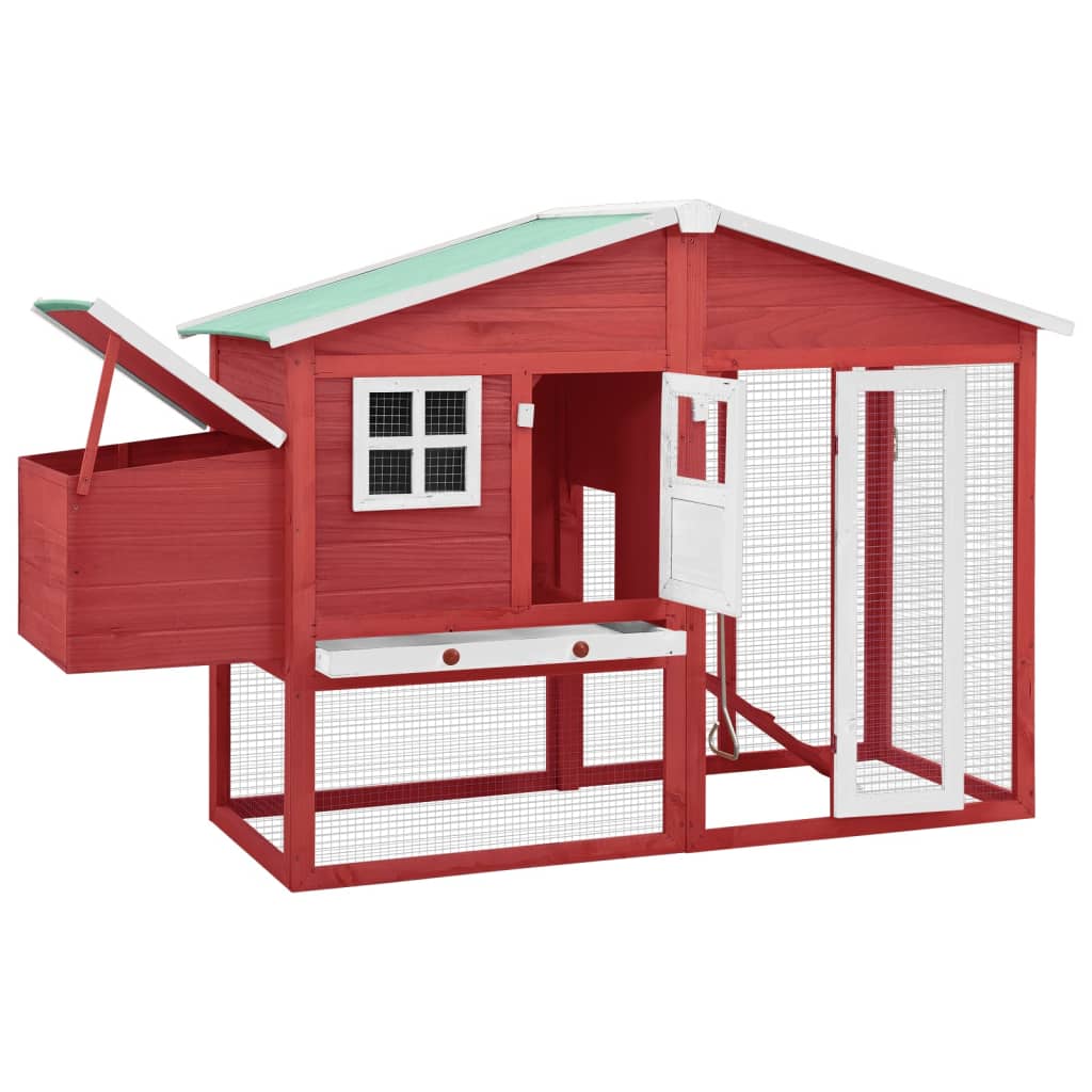 Vidaxl Chicken coop with nest box Solid pine red and white