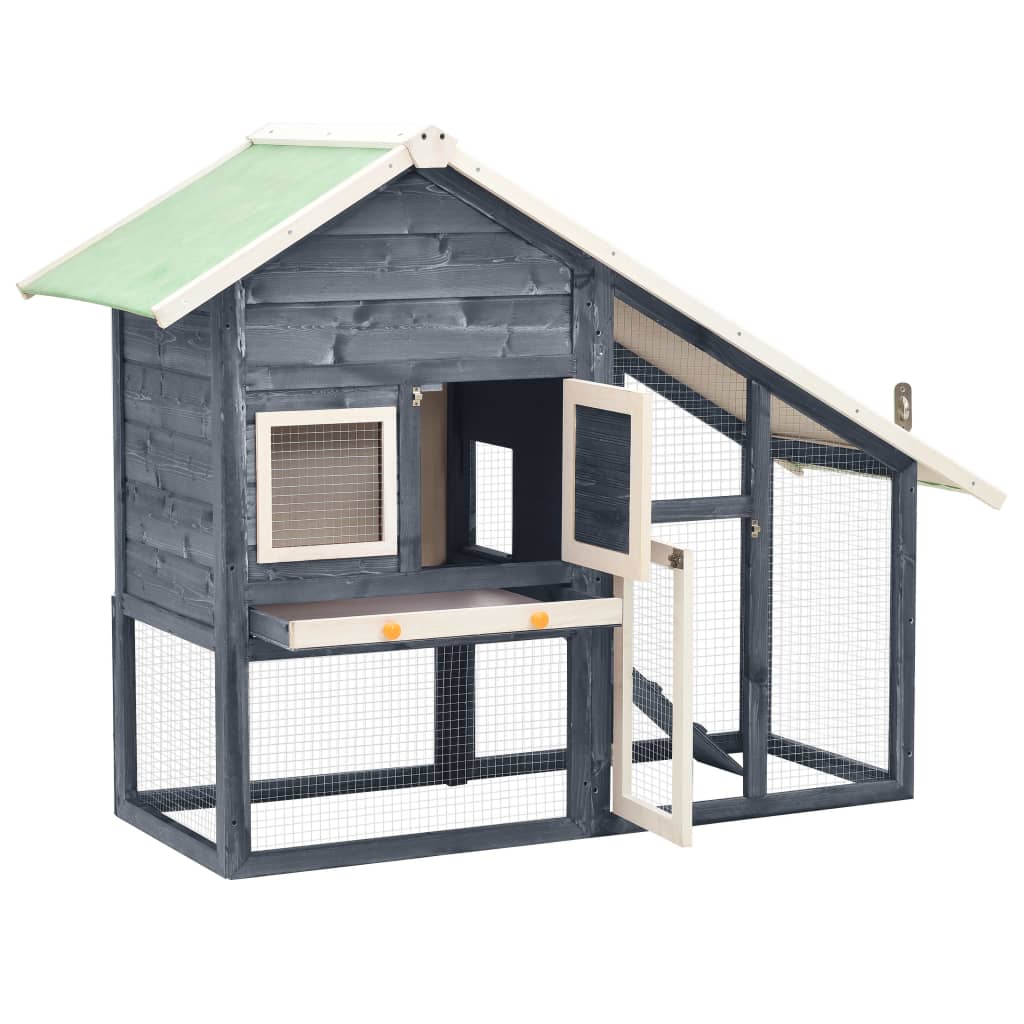 Vidaxl Rabbit Hutch 140x63x120 cm de pino sólido gris y blanco